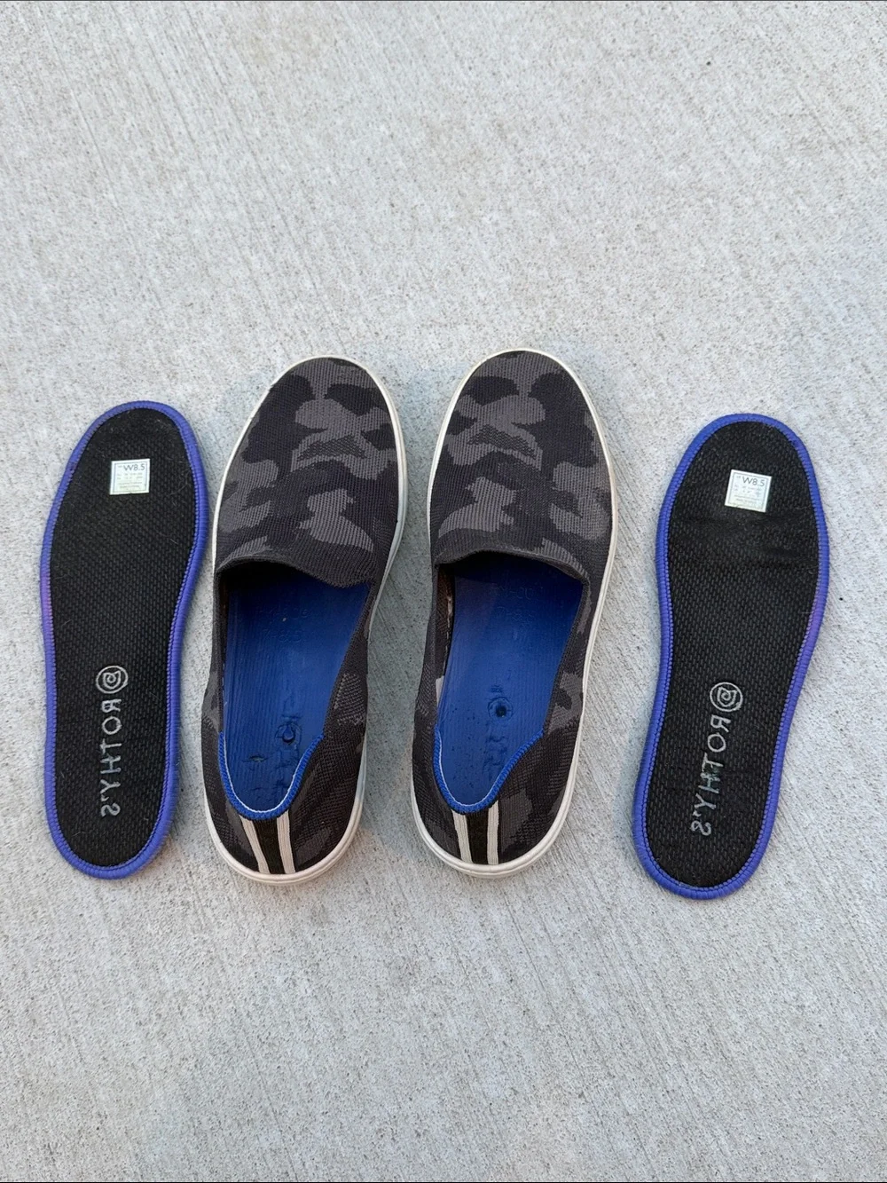 Rothys Camo Slip On Sneakers Dark Gray Camo Knit Comfort Casual Shoes Size 8.5
